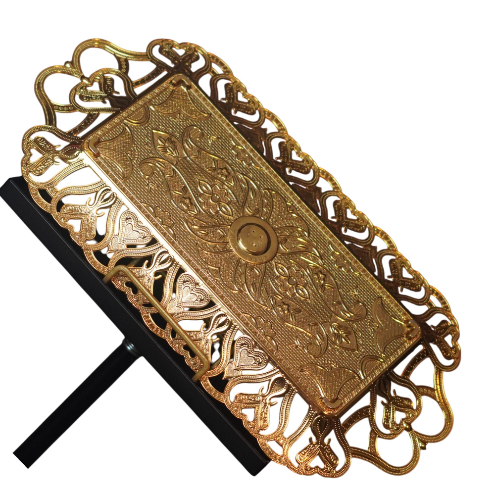 Gold Turkish Tea Serving Tray Ornate Metal Filigree Handles Small 13” Decorative - Picture 6 of 8